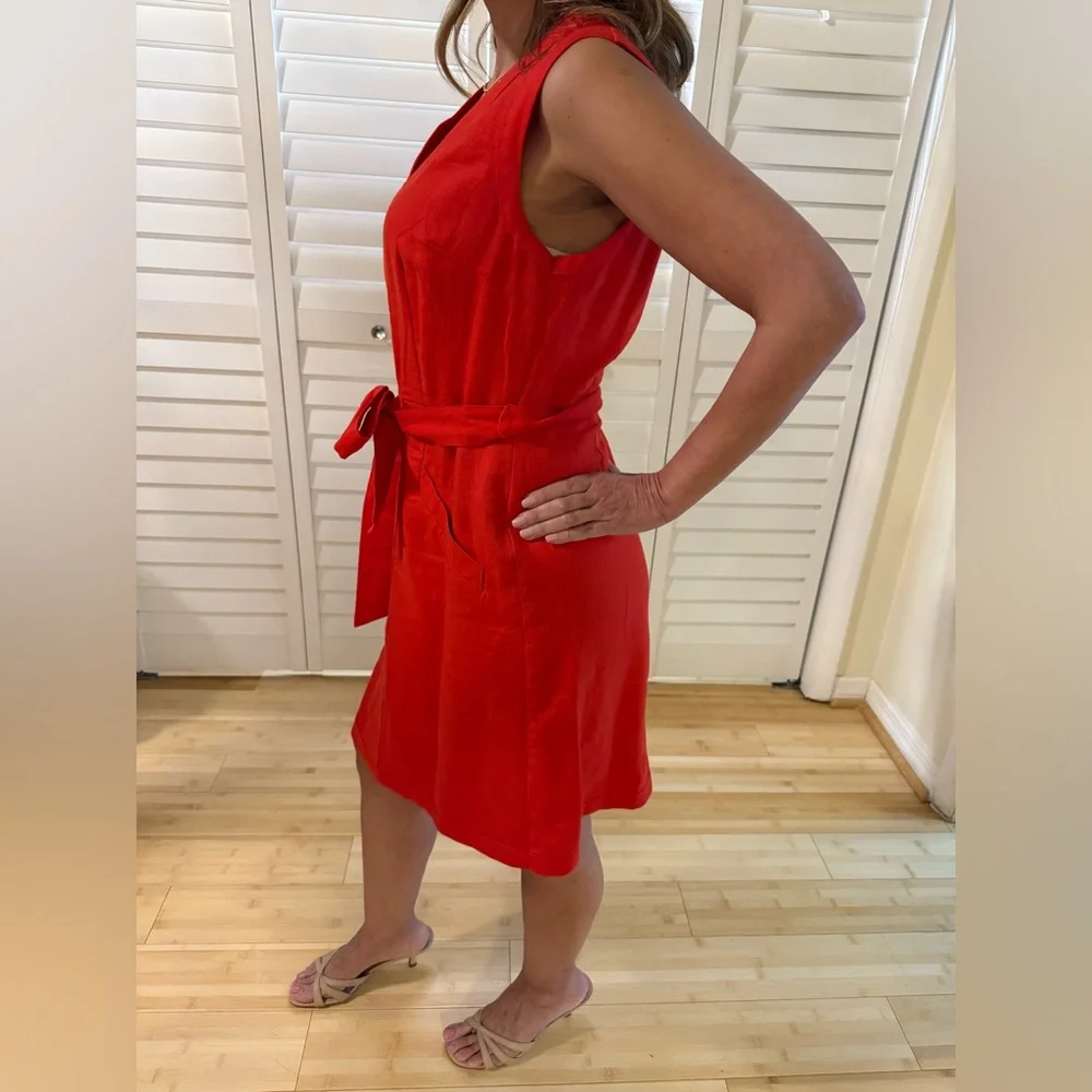 Boden Vibrant Red Linen Midi Dress - Picture 2 of 5